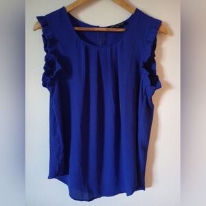 Royal Blue Sleeveless Top with Ruffles Size Large